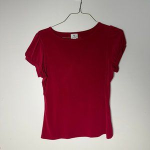 EUC Womens Worthington Petite Stretch Medium M Plum Purple Short Sleeve Shirt